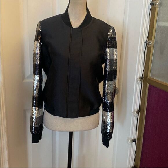 Sachin + Babi Black and Silver Sequin Bomber Jacket - Picture 3 of 9